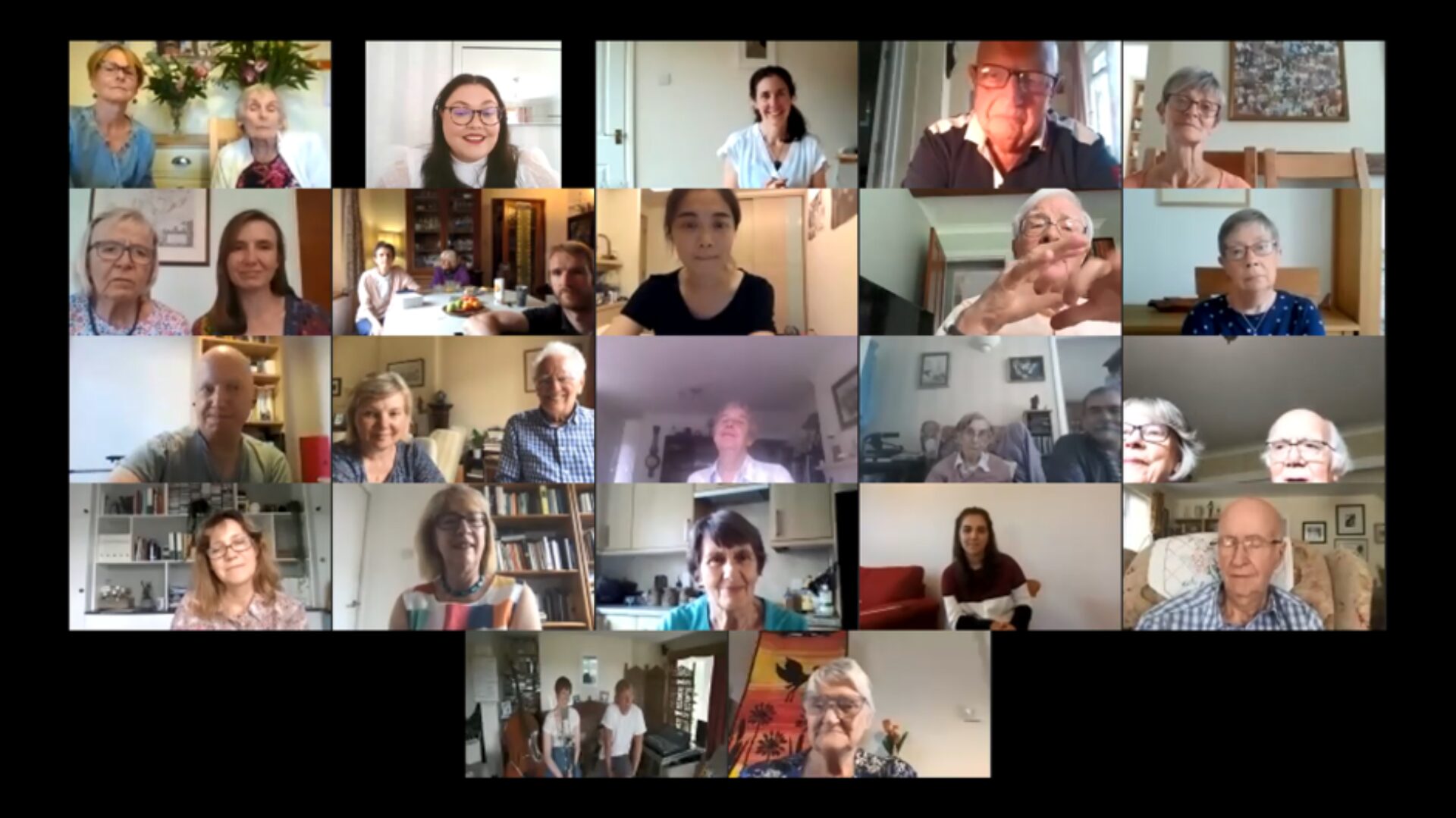 A screenshot from a Zoom video call showing several animated Together in Sound participants