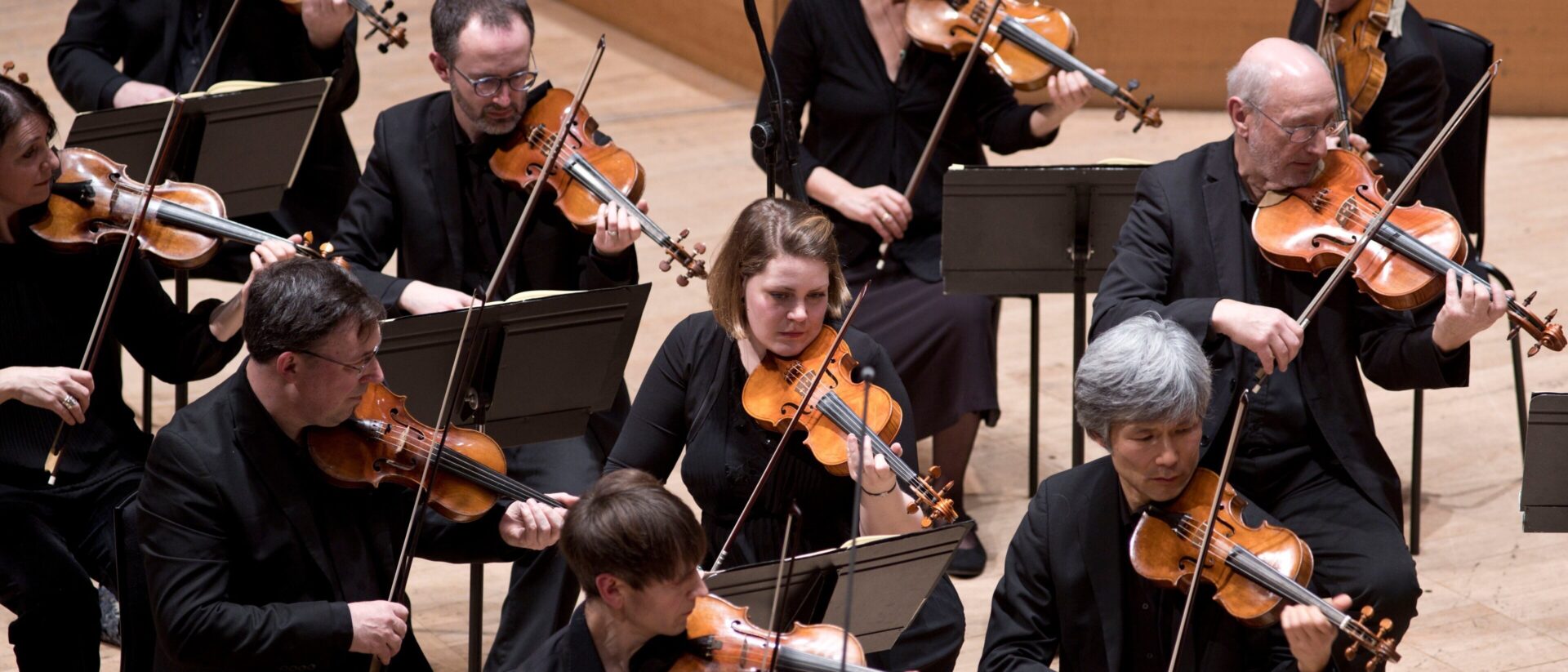The Orchestra of the Age of Enlightenment violin section in concert.